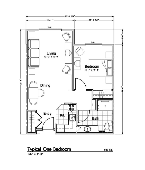 Radcliffe Place Apartments 1 bedroom 1 bathroom floor plan
